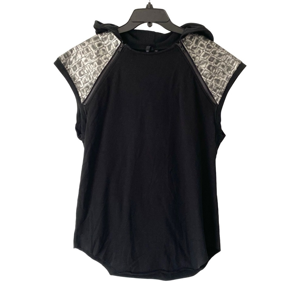 Skingraft Jonny Kota Sleeveless Hoodie Black Silver Shoulders Shirt size large